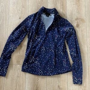 Cynthia Rowley Navy Heart Print Zip-Up w kangaroo pockets and thumb holes